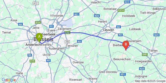 Map: Brussels Midi Train Station to Opvelp
