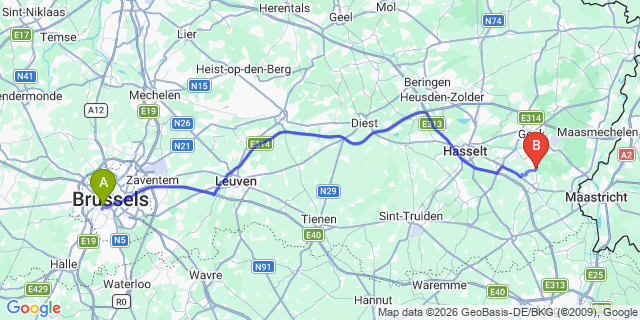 Map: Oss to Brussels Midi Train Station