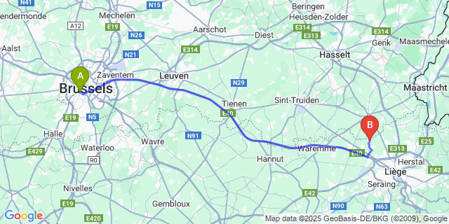 Map: Brussels Midi Train Station to Othée