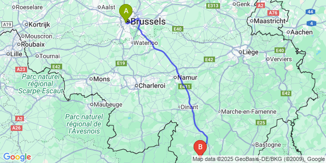 Map: Brussels Midi Train Station to Paliseul