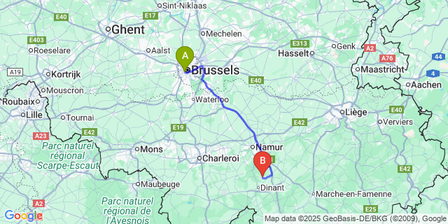 Map: Brussels Midi Train Station to Purnode