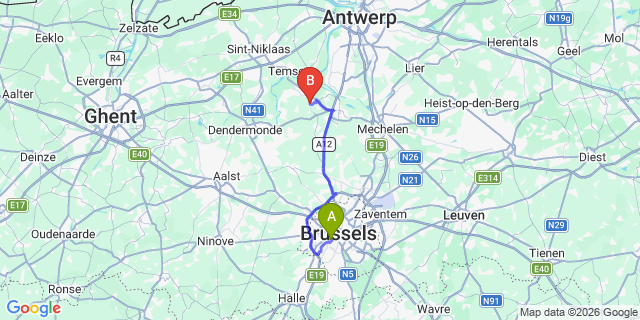 Map: Brussels Midi Train Station to Puurs