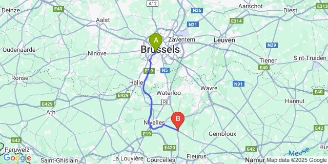 Map: Brussels Midi Train Station to Quatre Bras