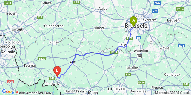 Map: Brussels Midi Train Station to Ramegnies