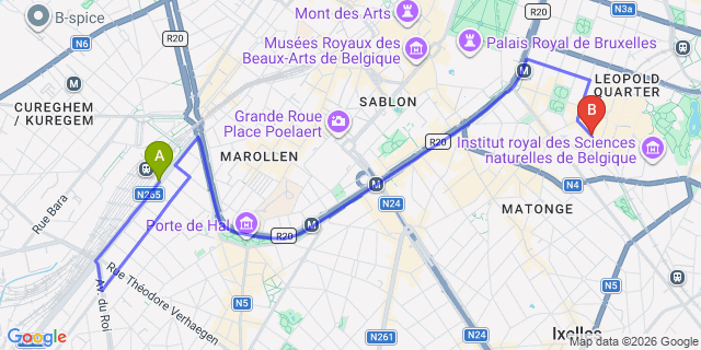 Map: Brussels Midi Train Station to Renaissance Brussels Hotel