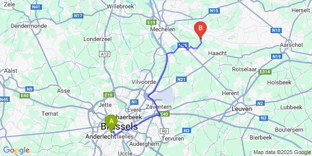 Map: Brussels Midi Train Station to Rijmenam