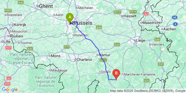 Map: Brussels Midi Train Station to Rochefort