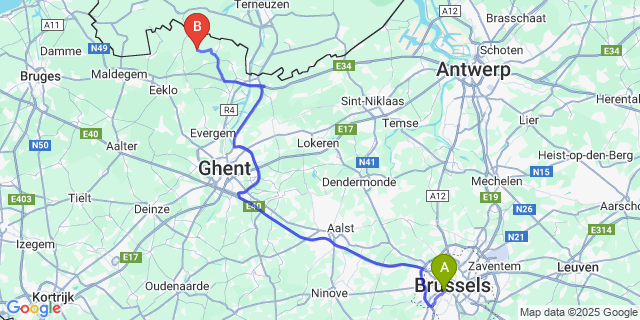 Map: Brussels Midi Train Station to s Gravenjansdijk