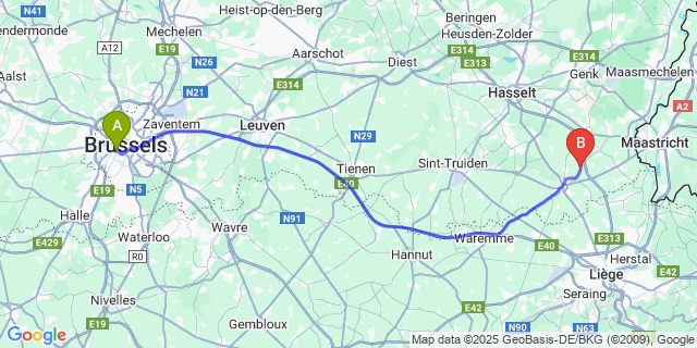 Map: Brussels Midi Train Station to s Herenelderen