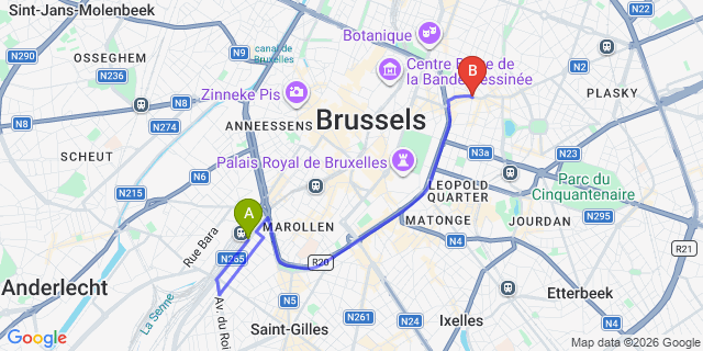Map: Brussels Midi Train Station to Saint-Josse-ten-Noode
