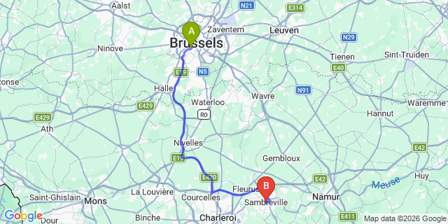 Map: Brussels Midi Train Station to Sambreville