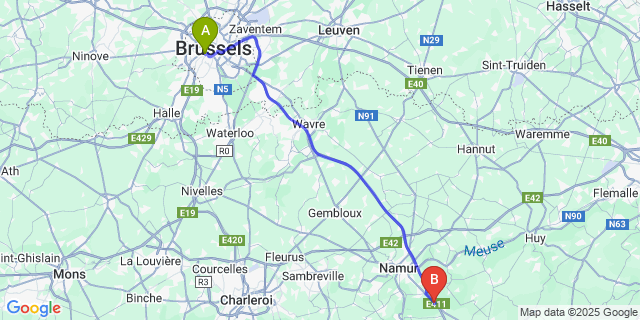 Map: Brussels Midi Train Station to Sart-Bernard