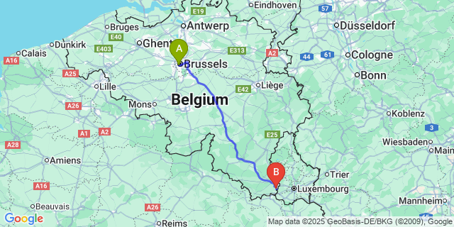 Map: Brussels Midi Train Station to Sélange