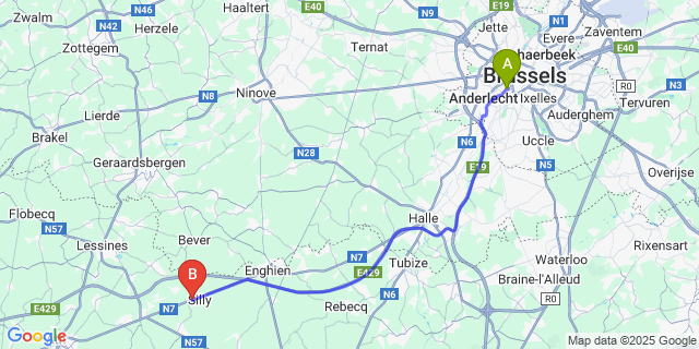 Map: Brussels Midi Train Station to Silly