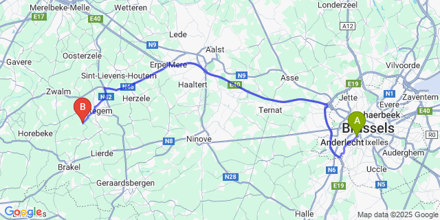 Map: Brussels Midi Train Station to Sint-Goriks-Oudenhove