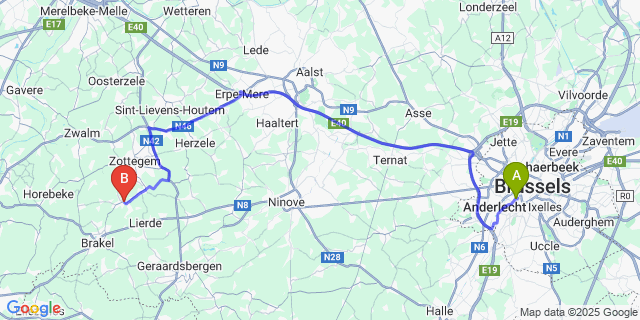 Map: Brussels Midi Train Station to Sint-Maria-Oudenhove