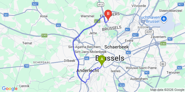 Map: Brussels Midi Train Station to Sleep & Go Brussels Expo