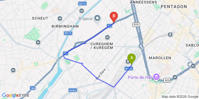 Map: Brussels Midi Train Station to Slina Hotel Brussels