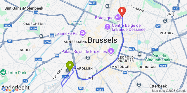 Map: Brussels Midi Train Station to Smallfunnyworld Brussels