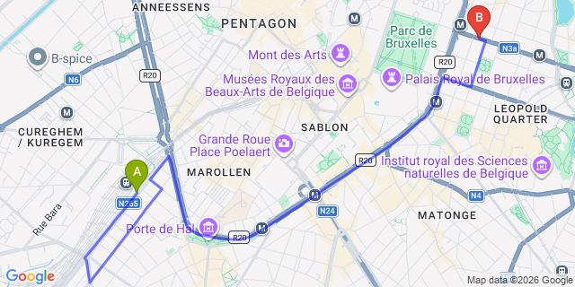 Map: Brussels Midi Train Station to Smartflats - L42 Brussels