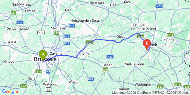 Map: Brussels Midi Train Station to Soest
