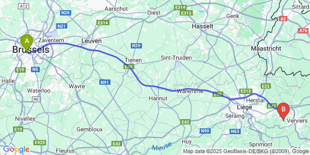 Map: Brussels Midi Train Station to Soiron