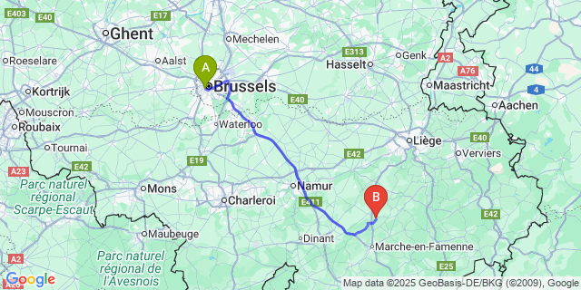 Map: Brussels Midi Train Station to Somme-Leuze