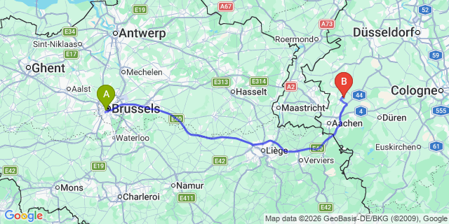 Map: Staphorst to Brussels Midi Train Station
