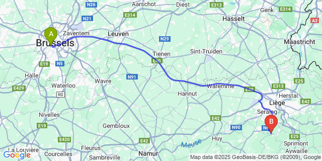 Map: Brussels Midi Train Station to Strivay