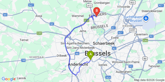 Map: Brussels Midi Train Station to Strombeek