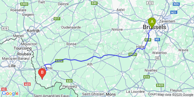 Map: Brussels Midi Train Station to Taintignies