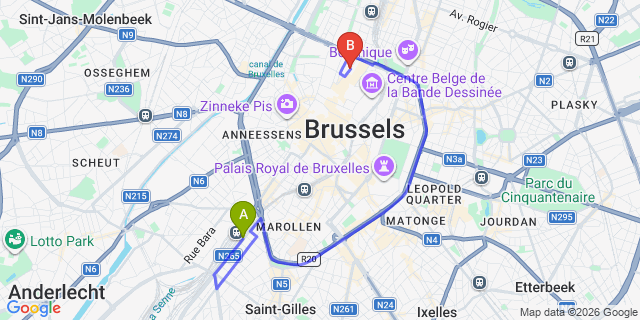 Map: Brussels Midi Train Station to The Usual Brussels