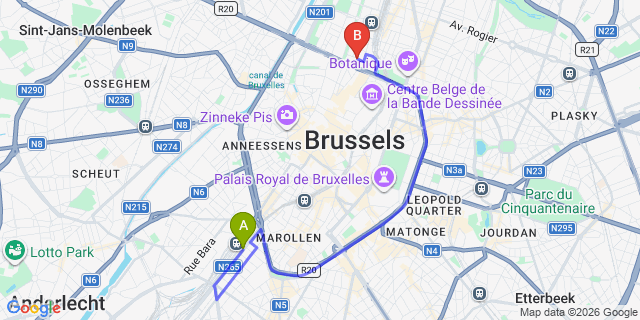Map: Brussels Midi Train Station to Thon Hotel Brussels City Centre