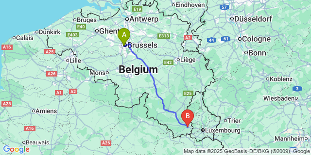 Map: Brussels Midi Train Station to Toernich