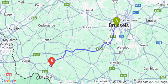 Map: Brussels Midi Train Station to Tourpes