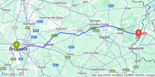 Map: Brussels Midi Train Station to Uikhoven