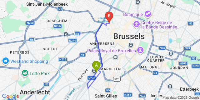 Map: Brussels Midi Train Station to Urban Walls, Brussels