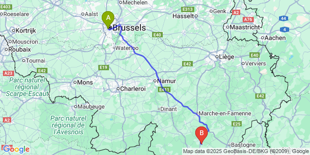 Map: Brussels Midi Train Station to Vesqueville