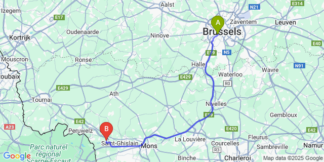Map: Brussels Midi Train Station to Ville-Pommeroeul