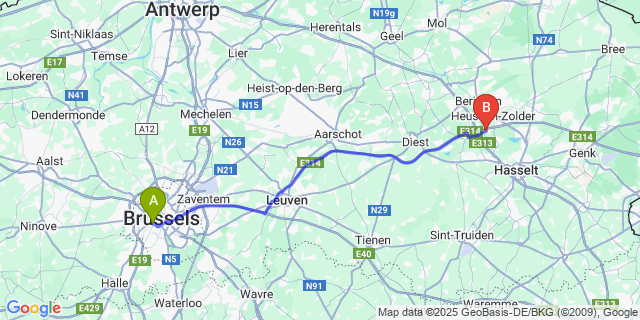Map: Brussels Midi Train Station to Viversel