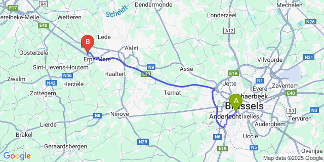 Map: Brussels Midi Train Station to Vlekkem