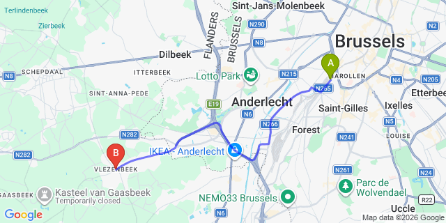 Map: Brussels Midi Train Station to Vlezenbeek