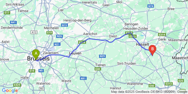 Map: Brussels Midi Train Station to Vliermaalroot