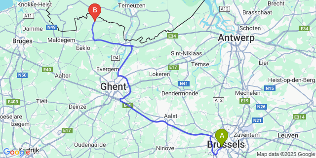 Map: Brussels Midi Train Station to Watervliet