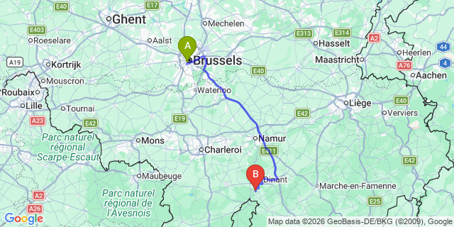 Map: Brussels Midi Train Station to Waulsort