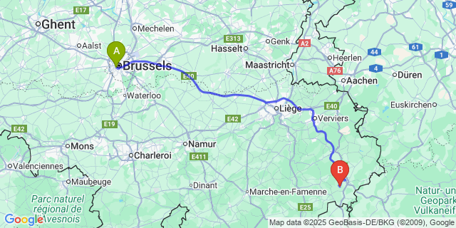 Map: Brussels Midi Train Station to Weisten