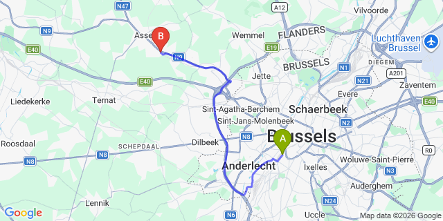 Map: Westland to Brussels Midi Train Station