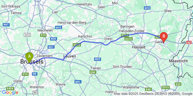 Map: Brussels Midi Train Station to Wiemesmeer