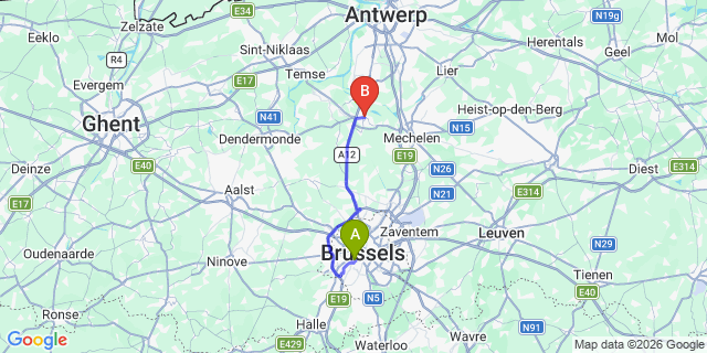 Map: Brussels Midi Train Station to Willebroek