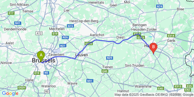 Map: Brussels Midi Train Station to Wimmertingen